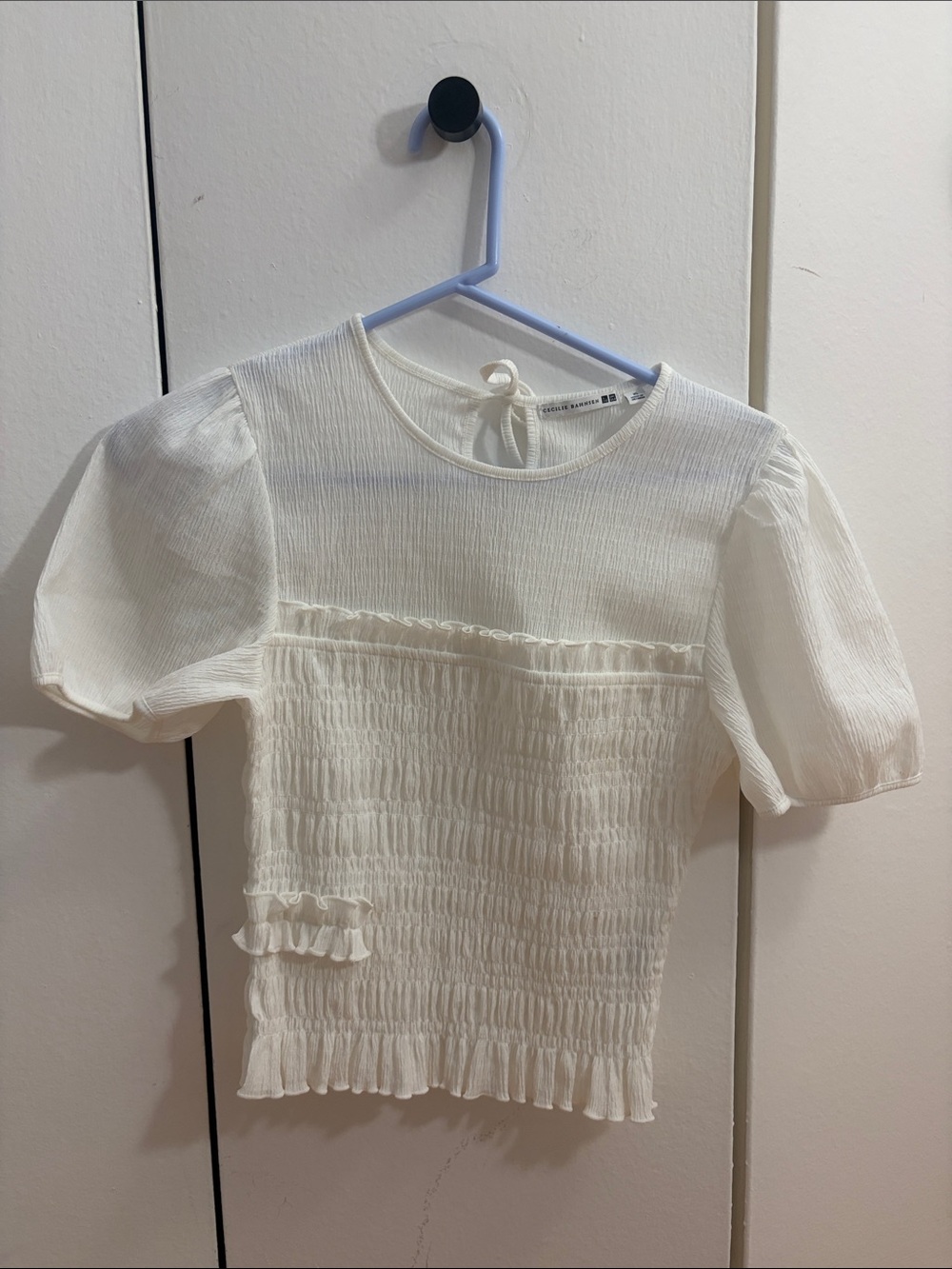 Uniqlo Cecilie Bahnsen Smocked Puff Sleeve White Tie-Back Blouse